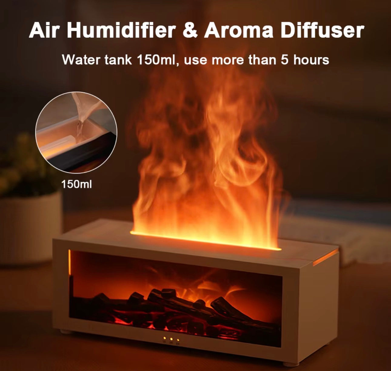 Flame Aroma Humidifier – LED Fireplace Essential Oil Diffuser