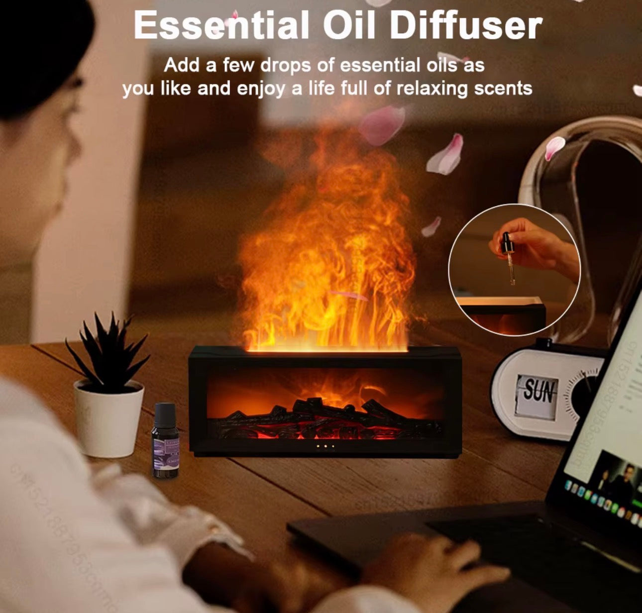 Flame Aroma Humidifier – LED Fireplace Essential Oil Diffuser